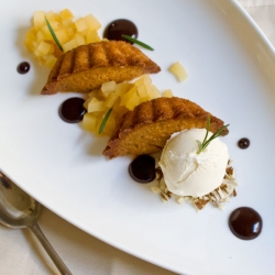 Almond Financier and Rosemary Pear