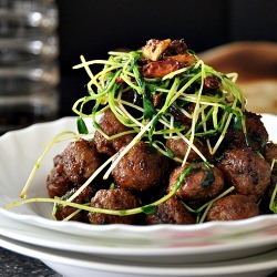 Lamb Meatballs, Snow Pea Sprouts