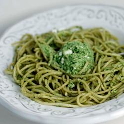 Spaghetti with Radish Greens Pesto