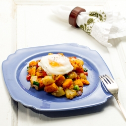 Sweet Potato Hash with Poached Eggs