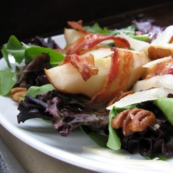 Bacon-Wrapped Pears w Greens