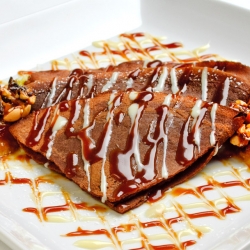 Mocha Crepes with Cocoa Nib Brittle