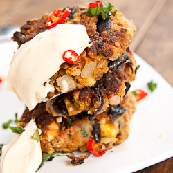 Roasted Aubergine & Feta Fritters