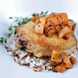 Crispy Chicken Thighs with Raisins