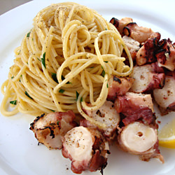 Grilled Octopus & Garlic Spaghetti