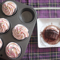 Choc Cupcakes & Strawberry Frosting