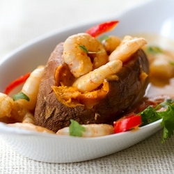 Curried Shrimp on Sweet Potato