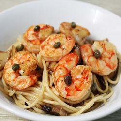 Pasta with Prawns, Brown Mushrooms