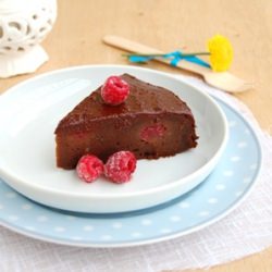 Gooey Chocolate Cake with Raspberries