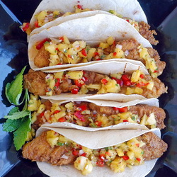 Spicy Cod Tacos w/ Pineapple Salsa