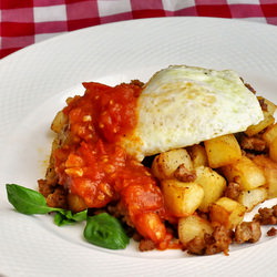 Sausage Hash with Tomato Compote