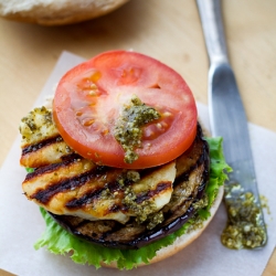 Eggplant Halloumi & Pesto Burgers