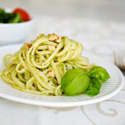 Linguine w/ Pea Walnut Pesto