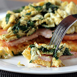 Corn Cake & Eggs Florentine Stack