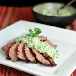 Flank Steak w/ Cilantro Almond Pesto