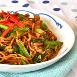 Egg Noodles with Pork and Choi Sum