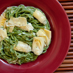 Spinach Pasta with Artichoke Cream