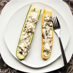 Chevre and Mushroom Zucchini Boats