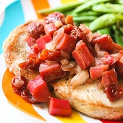 Pork Chops with Rhubarb Cherry Sauce