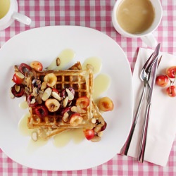 Yogurt & Oat Waffles with Cherries