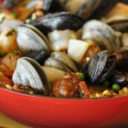 Paella in a Cast Iron Pan