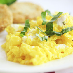 Eggs w/ Goat Cheese and Basil