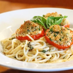 Spaghetti w/ Breadcrumb Tomatoes