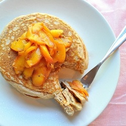 Whole Wheat Pancakes with Peach Compote