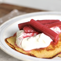 Oatmeal Pancake with Poached Rhubarb