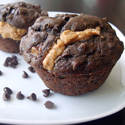 Chocolate, Banana, and PB Muffins