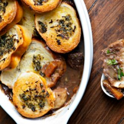 Red Wine Lamb Stew with Herb Croutons