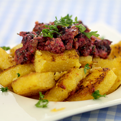 Pan-Fried Polenta with Beet Pesto