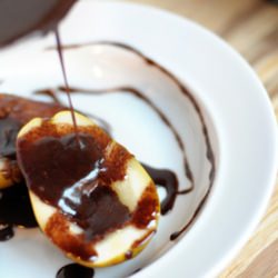 Poached Pears & Chocolate Sauce