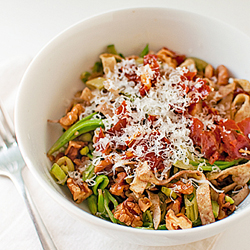 Snap Pea, Prosciutto & Walnut Pasta