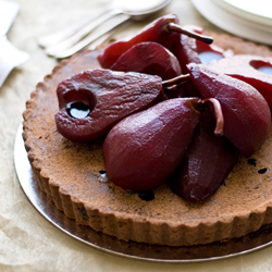 Chocolate Tart w/ Red Wine Pears