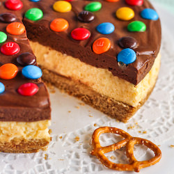 Pretzel and M&M Cheesecake