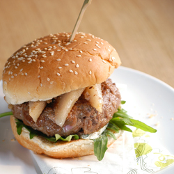 Blue Cheese and Poached Pear Burger