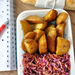 Potato Wedges and Cabbage Salad