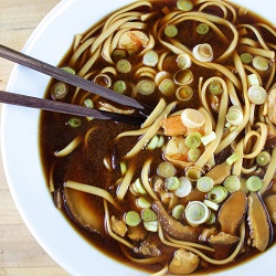 Udon Soup and Avocado Peanut Salad