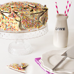 Vanilla Malt Sprinkle Bark Cake