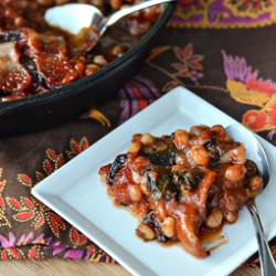 Baked Beans with Bacon and Chard