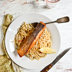 Crispy Salmon with Spaghetti