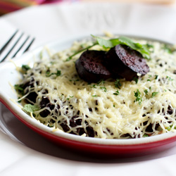 Boudin Noir Parmentier with Peas