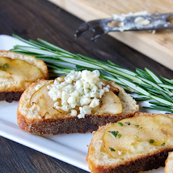 Grilled Pear, Brie & Honey Crostini