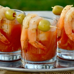 Spicy Bloody Mary Shrimp Shots