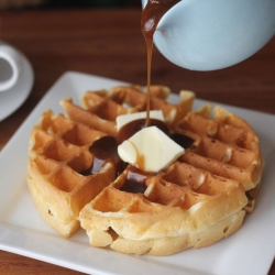 Waffles with Butterscotch Maple Syrup