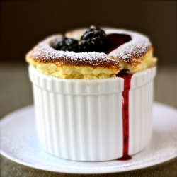 Lemon Souffle with Blackberry Sauce