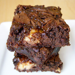 Caramel PB Snickers Brownies