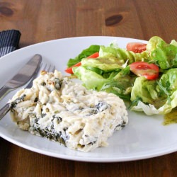 Orzo, Spinach and Almond Feta Bake