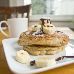 Banana Pancakes with Chocolate Sauce